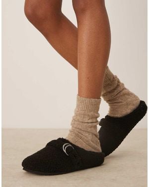 ASOS Zanders Buckle Detail Clog Slippers - Natural