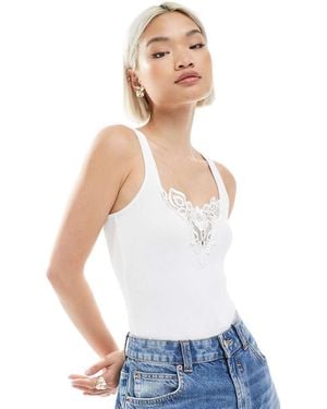 Miss Selfridge Lace Insert Bodysuit - White