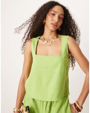 JJXX Co-Ord Square Neck Linen Blend Top - Green
