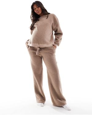 ASOS Asos Design Maternity Lounge Borg Sweat & Wide Leg Pants Set - Natural
