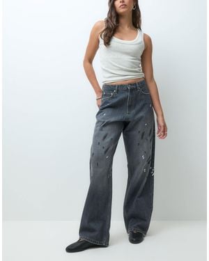 Collusion X001 anti-fit-jeans mit mittelhohem bund und grunge-farbklecksen - Blau