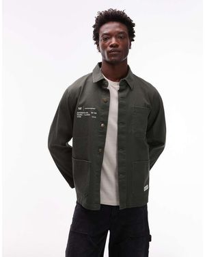 CAT WWR Twill Button Through Regular Fit Logo Overshirt - Black