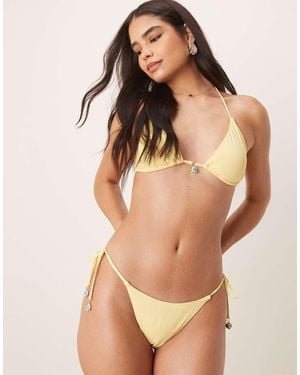 Stradivarius Charm Detail Tie Side Bikini Bottom - Natural