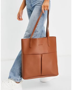 Claudia Canova Unlined Two Pocket Tote Bag With Removable Pouch - Brown