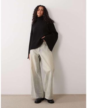 Gina Tricot Split Sleeve Detail Knitted Turtleneck Jumper With Wool - Black