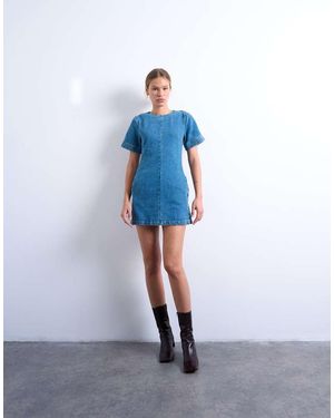 TOPSHOP Denim Short Sleeved Structured Mini Dress - Blue