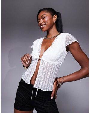 Princess Polly Tie Front Lace Flutter Sleeve Top - White