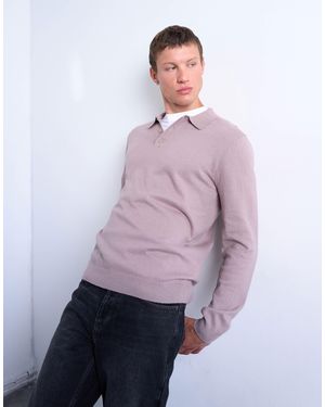 TOPMAN Essential Knitted Button Polo - Purple