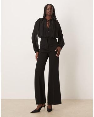 Mango Ruched Detail Long Sleeve Jumpsuit - Black