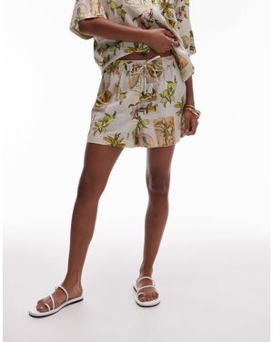 TOPSHOP Short d'ensemble taille haute imprimé en lin à cordons - Neutre