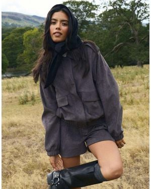Threadbare Faux Suede Collared Bomber Jacket - Green