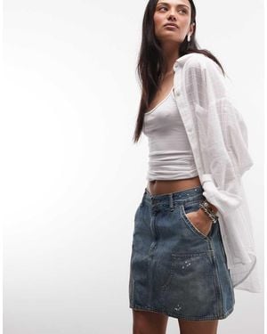 Carhartt Maeve Double Knee Denim Mini Skirt With Paint Splatter Effect - Blue