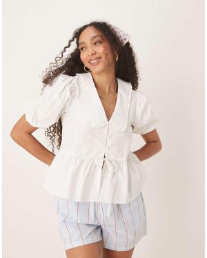 Nobody's Child Poppy Collared Puff Sleeve Blouse - White