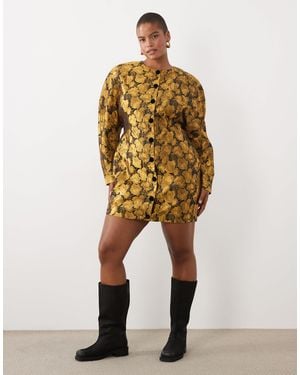 ASOS Asos Design Curve Crew Neck Structured Button Down Mini Dress - Natural