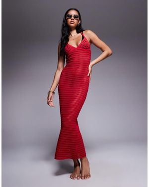 The Frolic Exclusive Crochet Halterneck Maxi Dress - Red