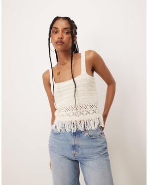 ASOS Knitted Crochet Top With Fringing - Blue