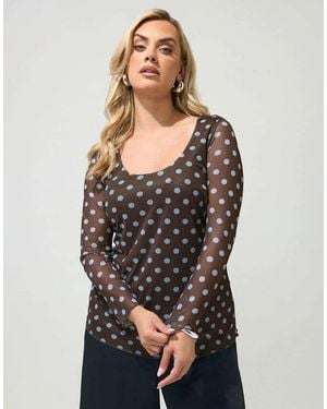 Yours Clothing Polka Dot Long Sleeve Top - Black