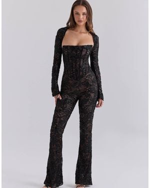 House Of Cb Anastasia er, perlenverzierter spitzen-jumpsuit mit bolero - Schwarz