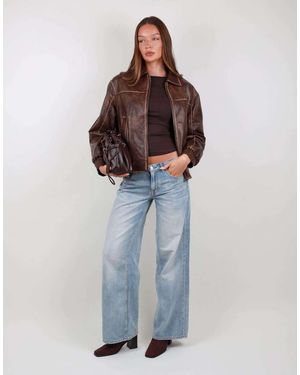 SIMMI Faux Leather Collar Jacket - Blue