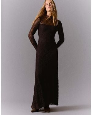 Bershka Maxi-Jurk Met Lange Mouwen En Kant - Zwart