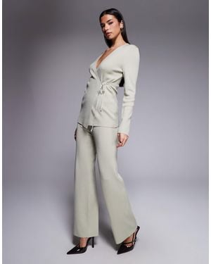 Kaiia Exclusive Rib Knit Wide Leg Pants - Gray