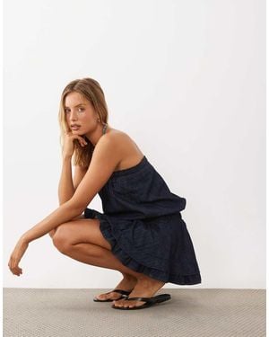 Miss Selfridge Chambray Denim Bandeau Dress - Blue