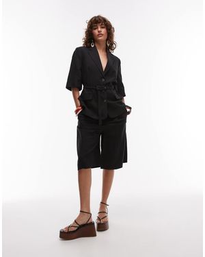 Mango Linen Mix Longline Bermuda Shorts - Black
