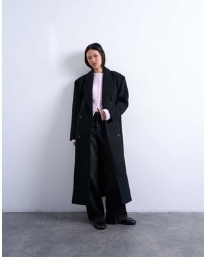 TOPSHOP Abrigo De Corte Masculino Con Doble Botonadura De Tejido Con Lana De - Negro