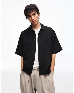 Bershka Short Sleeve Boxy Tailored Fit Shirt - Black
