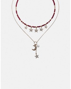 Stradivarius Set aus 2 halsketten mit mond und stern - Weiß