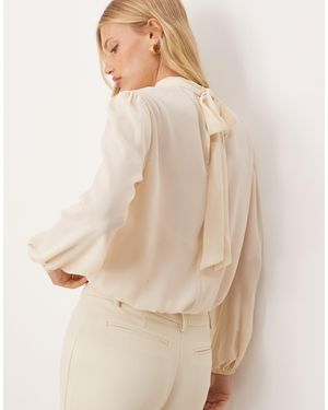 ASOS – langärmlige bluse aus durchscheinendem chiffon - Natur