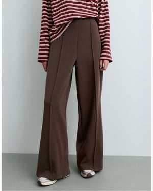Oysho Straight Super High Rise Trousers With Modal - Brown