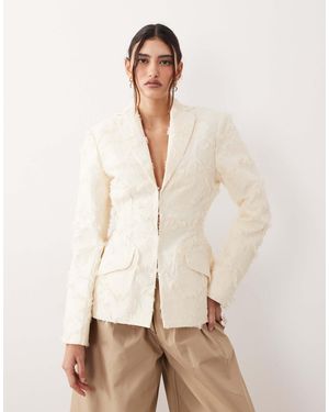 ARRANGE Textured Cinched Waist Blazer - Natural