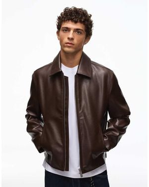 Bershka Boxy Leather Effect Jacket - Brown