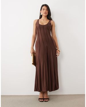 ASOS Slinky Scoop Neck Maxi Dress With Exposed Seams - Brown
