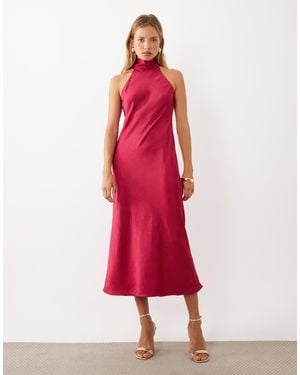 Mango High Neck Sleeveless Satin Maxi Dress - Red