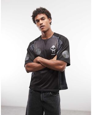X-Large Top Con Estampado Estilo Equipo De Fútbol De Punto - Negro