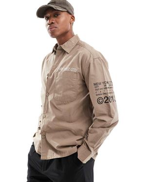 Only & Sons Camicia Comoda Con Stampe "Nyc" - Neutro