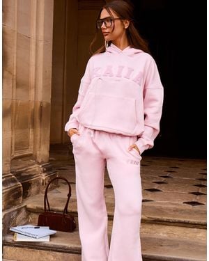 Kaiia Cotton Rich Embroidered Logo Wide Leg Trackies - Pink