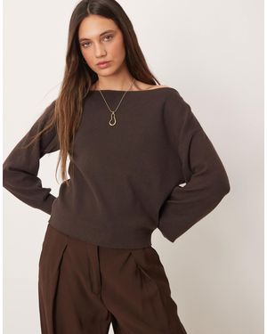 Threadbare Off-shoulder Slouchy Sweatshirt - Brown
