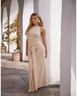 South Beach Knitted Sash Tie Maxi Dress - Natural