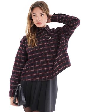 Fred Perry Camisa Corta Roja Y Negra A Cuadros Extragrande De - Morado
