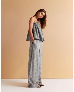 ASOS Pantalones Gris Lavado De Pernera Ancha Con Cintura Fruncida Y Bordado Inglés De (Parte De Un Conjunto) - Neutro