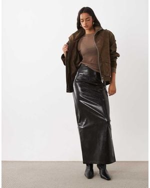 ASOS Maxi Rok Met Hoge Taille, Corsetnaad En Glanzende Textuur - Zwart