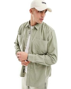 Only & Sons Camisa Verde De Manga Larga De Pana De - Gris