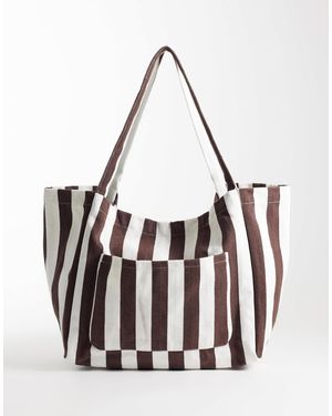 New Look Stripe Slouchy Tote Bag - White