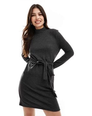 Vero Moda High Neck Knitted Mini Dress With Tie Waist - Black