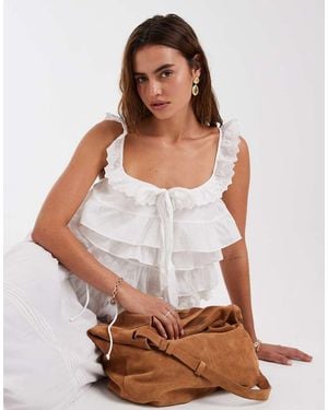Vero Moda Ruffle And Lace Detail Tiered Boho Cami Top - White