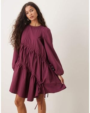 Ghospell Oversized Ruched Mini Dress - Purple