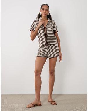 Brave Soul Co-Ord Tie Front Shirt Crochet Top - Natural